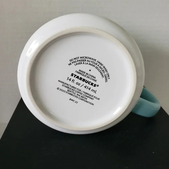 Starbucks 14oz  Large/Chunky Teal/Yellow/White Springtime Citrus Inspired Mug. - Picture 6 of 7